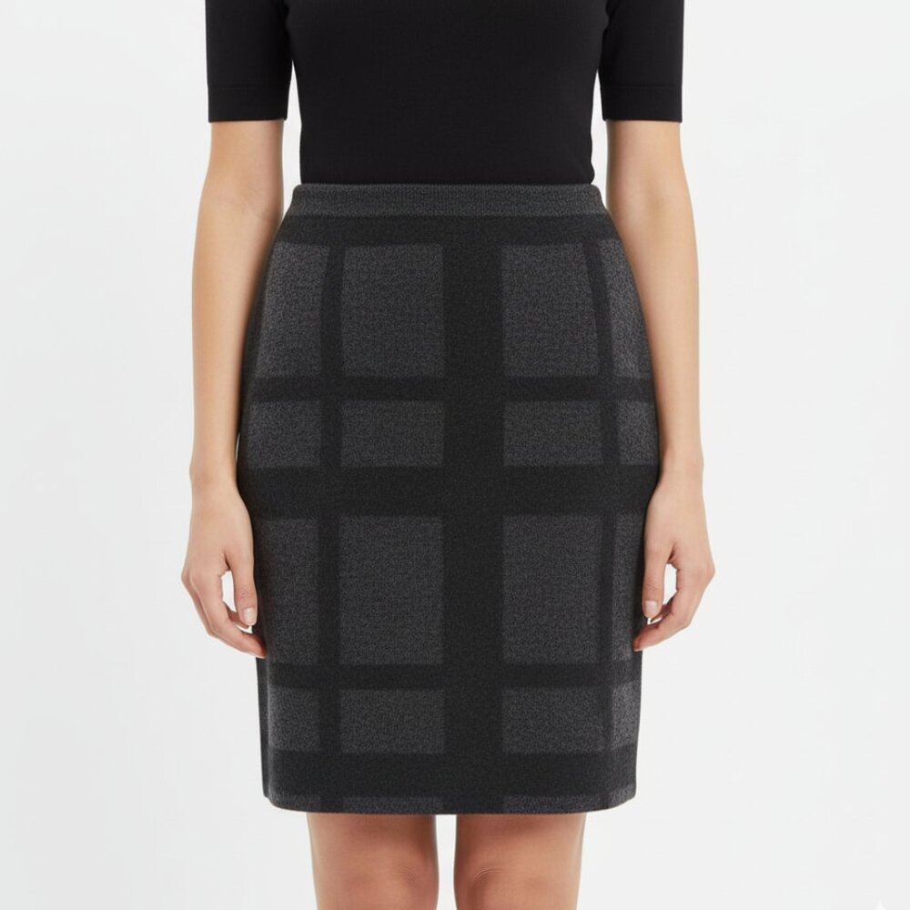 Eileen Fisher Merino Wool Windowpane Knit Pencil Skirt Gray – Women’s S